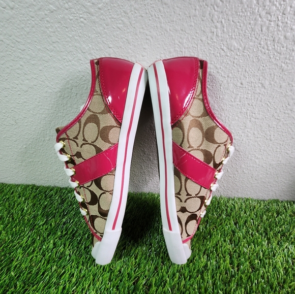 Coach Signature C Canvas Pink Patent Leather Sneakers Women’s Size 11 - Picture 4 of 12